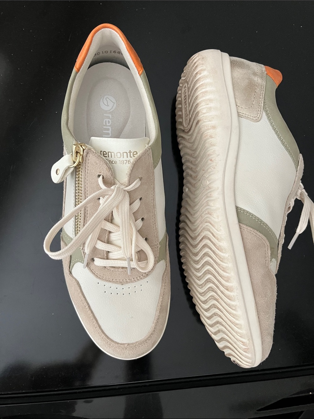 Remonte Casual Lace-Up Sneakers in White, Beige, Olive & Orange